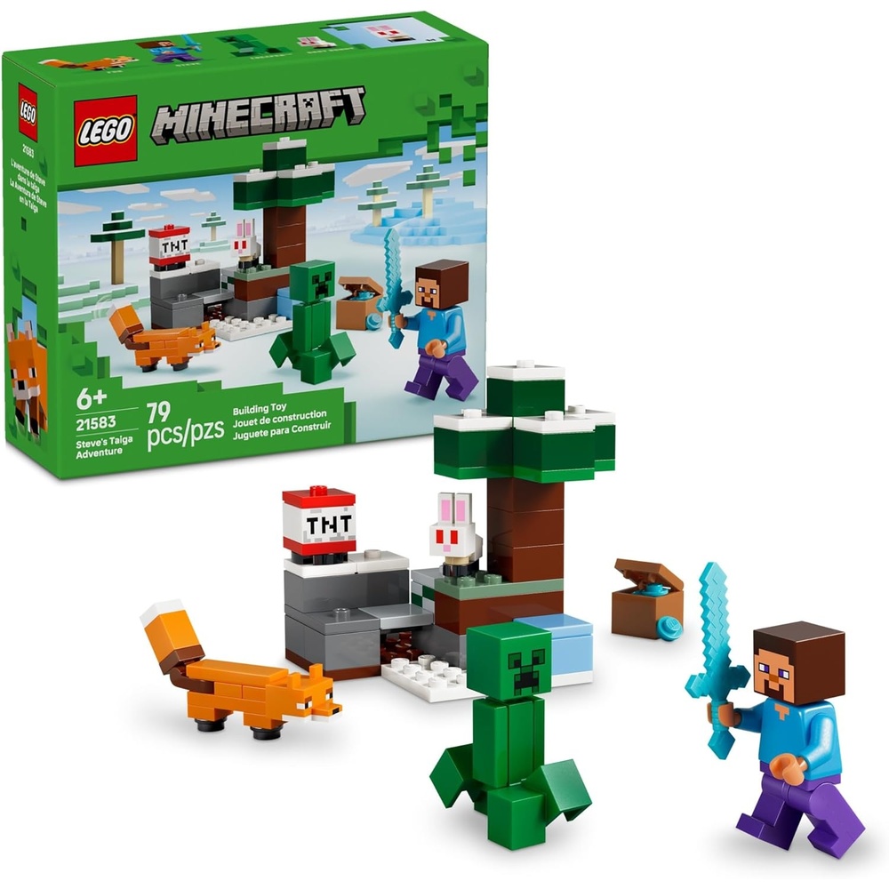 image:imageLEGO Minecraft Steves Taiga Adventure Building Toy for Boys amp Girls Video Game Playset amp Toy Figures for Kids Ages 6 W2 Minifigures amp 2 Pretend Play Animals Gift Idea for Birthdays 21583
