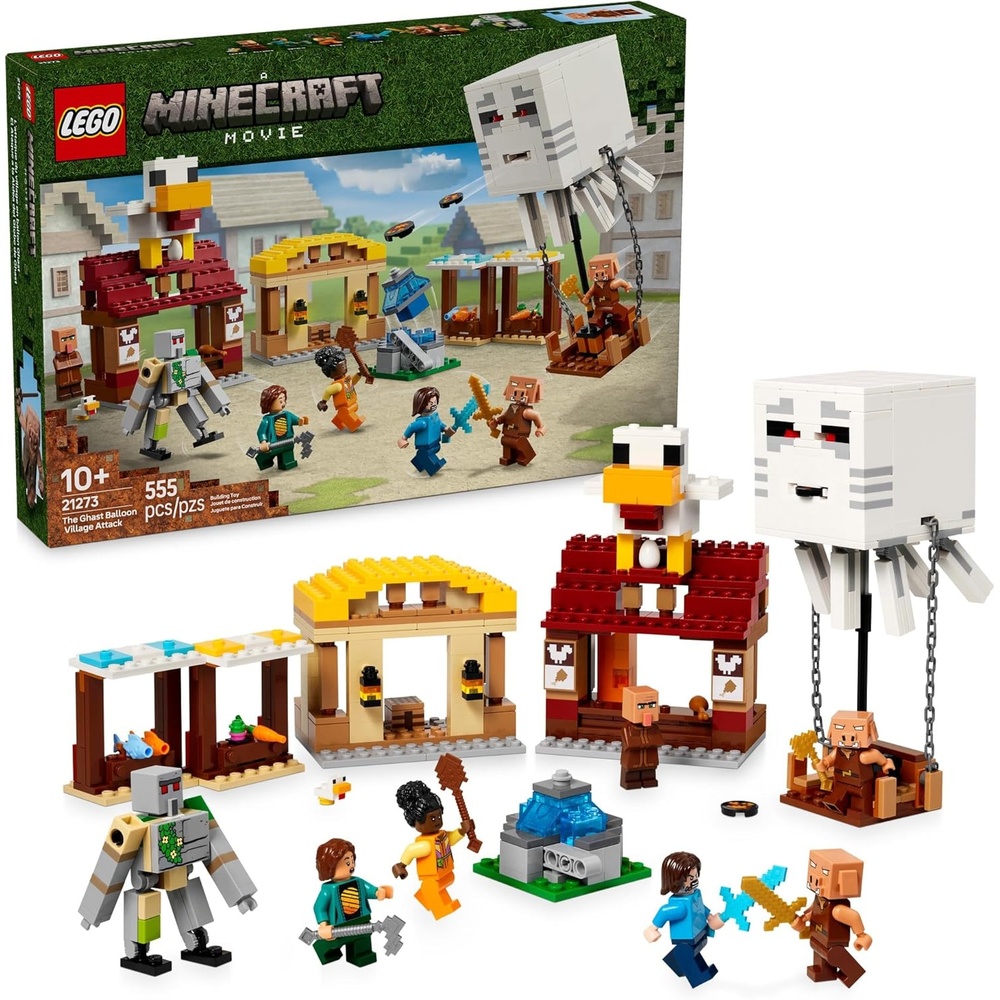 image:imageLEGO Minecraft The Ghast Balloon Village Attack Toy Building Set for Kids Girls and Boys Ages 10 Includes Steve Natalie and Dawn Minifigures Birthday Gift Idea 21273