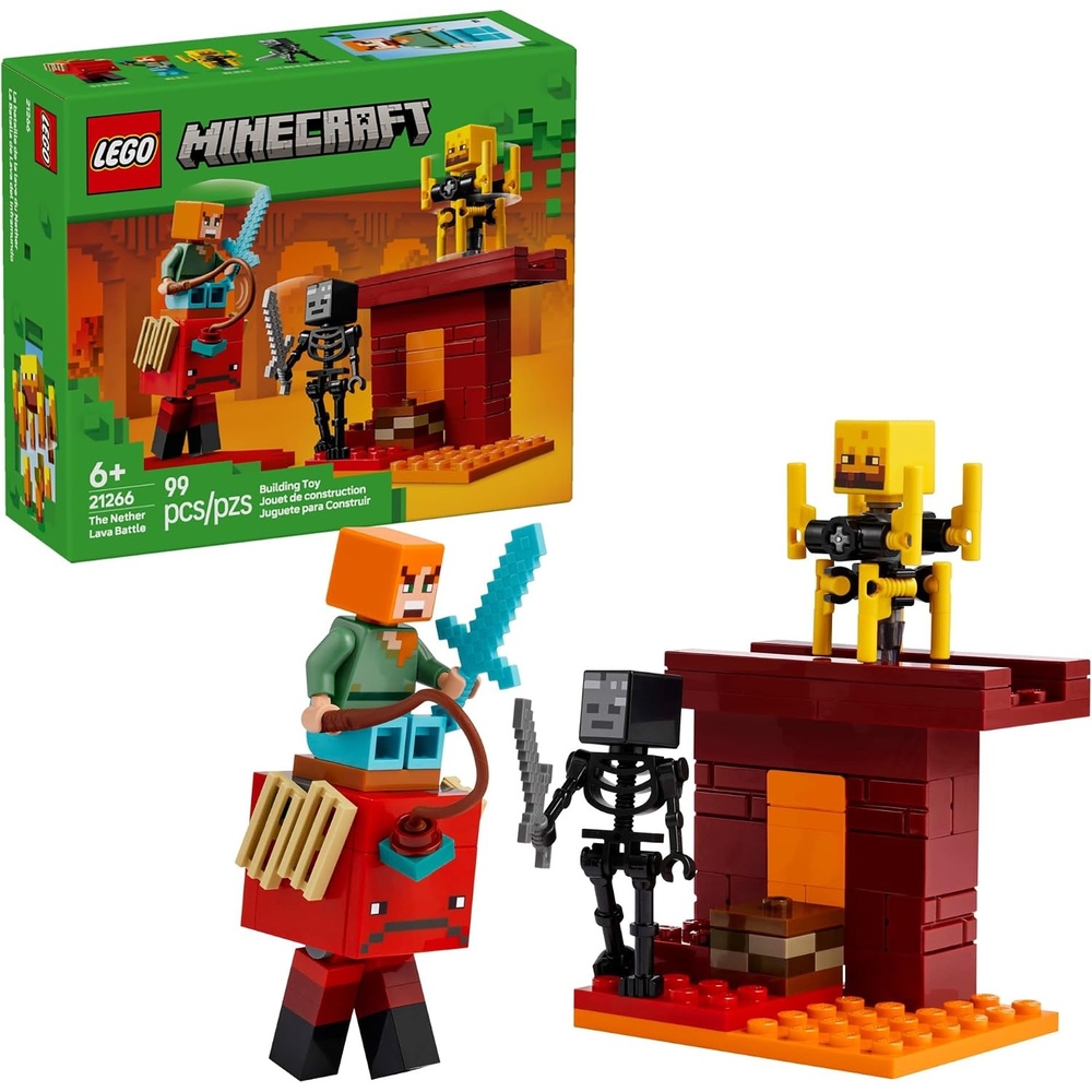 image:imageLEGO Minecraft The Nether Lava Battle Toy and Playset Building Minecraft Toy for Kids Ages 6 Alex Wither Skeleton Blaze and Strider Figures for Pretend Play Gift Idea for Birthdays 21266