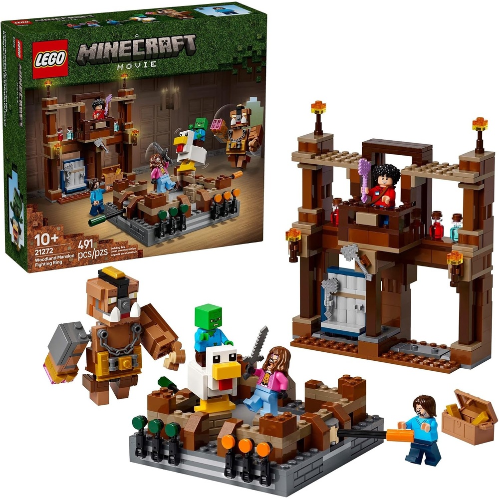 image:imageLEGO Minecraft Woodland Mansion Fighting Ring  Building Toy for Kids Age 10  Includes Steve Garrett amp Henry Minecraft Figures Plus a Chicken Jockey amp More  Birthday Gift Idea for Fans  21272