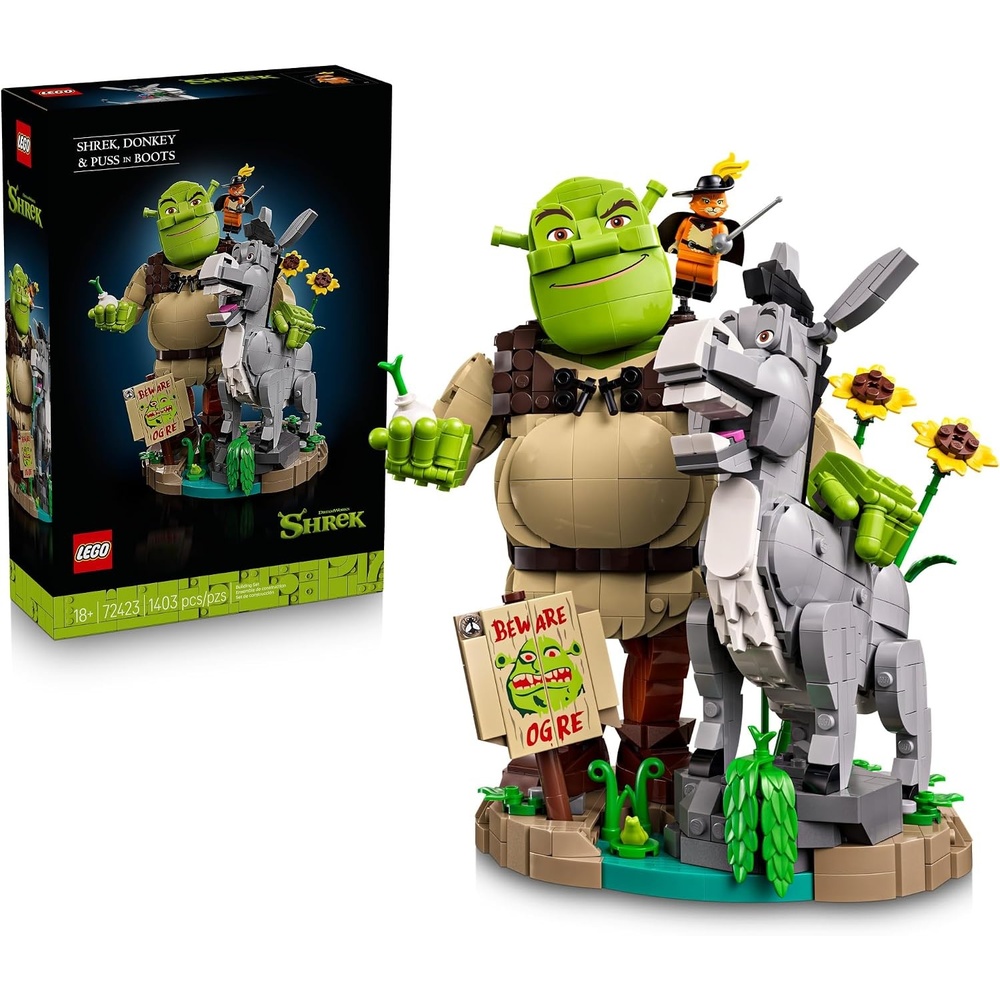 image:imageLEGO Shrek Shrek Donkey amp Puss in Boots 72423 Collectible Building Set for Adults Ages 18 Movie Display for Bedroom or Book Shelf 1403 pieces Gift for Men amp Women
