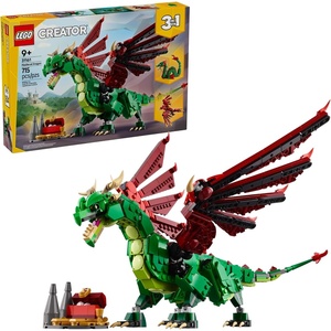 LEGO Creator 3 in 1 Medieval Dragon Toy – Building Toy with 3 Build Options, Dragon, Sea Serpent, or Phoenix – Fantasy Set for Kids, Boys and Girls, Ages 9+ – Gift Idea for Birthdays – 31161