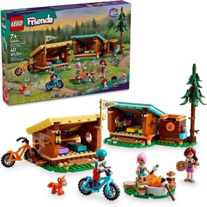 LEGO Friends Adventure Camp Cozy Cabins Camping Toy, Kids’ Nature Playset, Pretend Play Toy with 3 Mini Doll Characters and a Fox Figure, Birthday Gift Idea for 7 Year Olds and Up, 42624