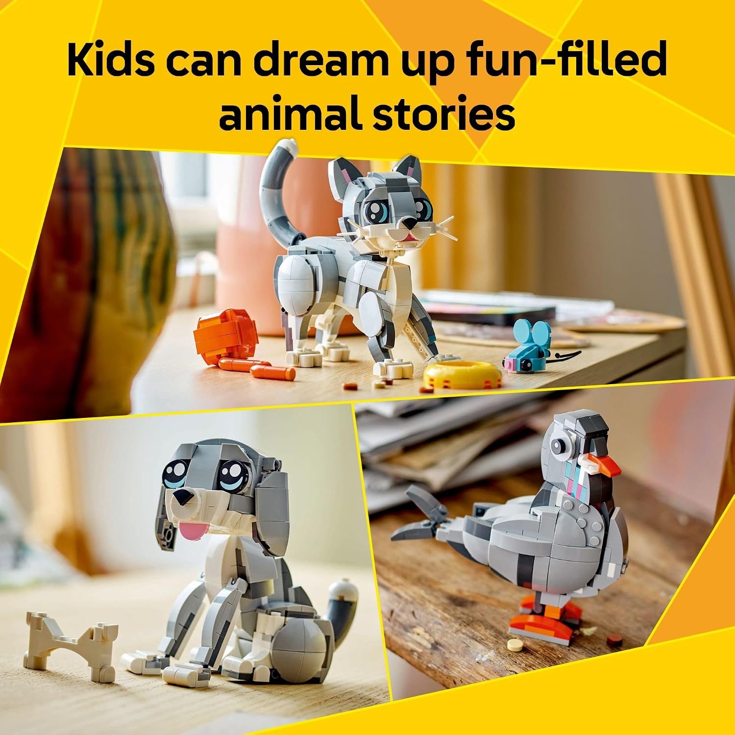 image:imageLEGO Creator 3 in 1 Playful Cat Toy Building Toy with 3 Building Options Cat Dog or Pigeon Birthday Gift for Kids Animal Figures for Kids Girls and Boys Ages 8 31163