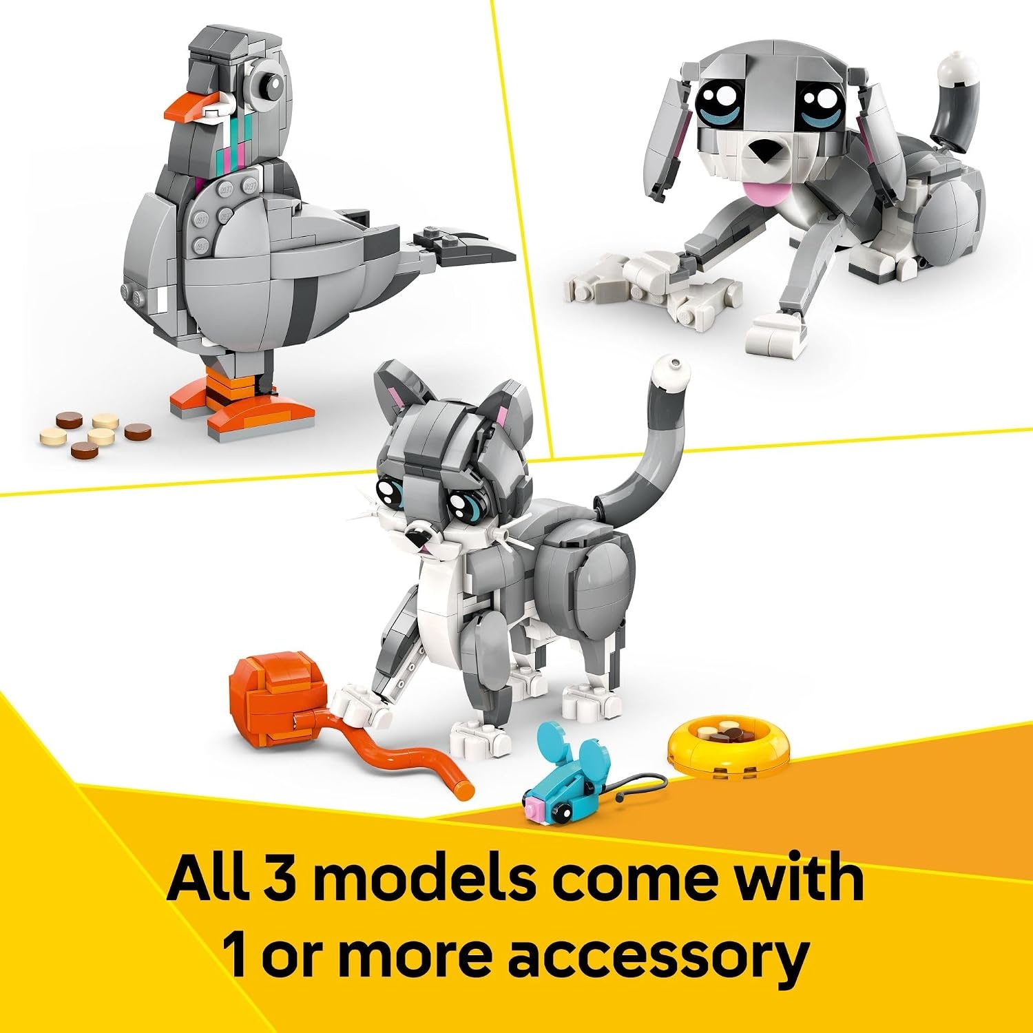 image:imageLEGO Creator 3 in 1 Playful Cat Toy Building Toy with 3 Building Options Cat Dog or Pigeon Birthday Gift for Kids Animal Figures for Kids Girls and Boys Ages 8 31163