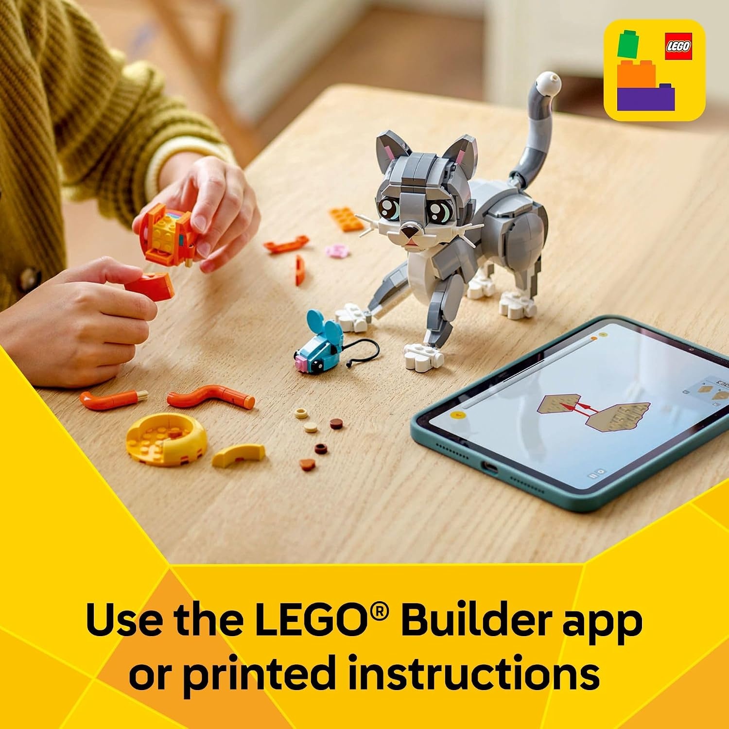 image:imageLEGO Creator 3 in 1 Playful Cat Toy Building Toy with 3 Building Options Cat Dog or Pigeon Birthday Gift for Kids Animal Figures for Kids Girls and Boys Ages 8 31163