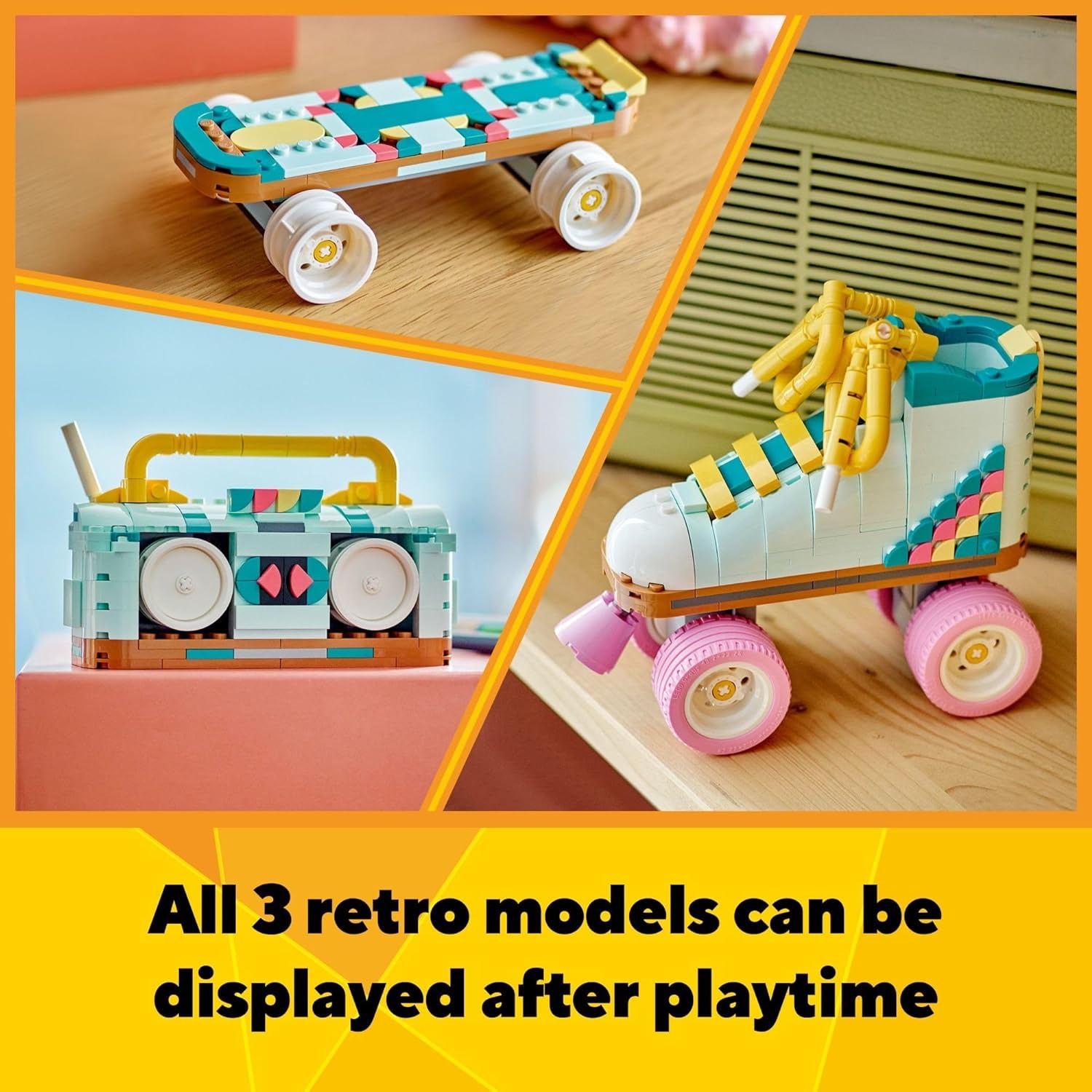 image:imageLEGO Creator 3 in 1 Retro Roller Skate Building Kit Transforms from Roller Skate Toy to Mini Skateboard to Boom Box Radio Birthday Gift for Skaters Cool Toy for Boys and Girls Ages 8 and Up 31148