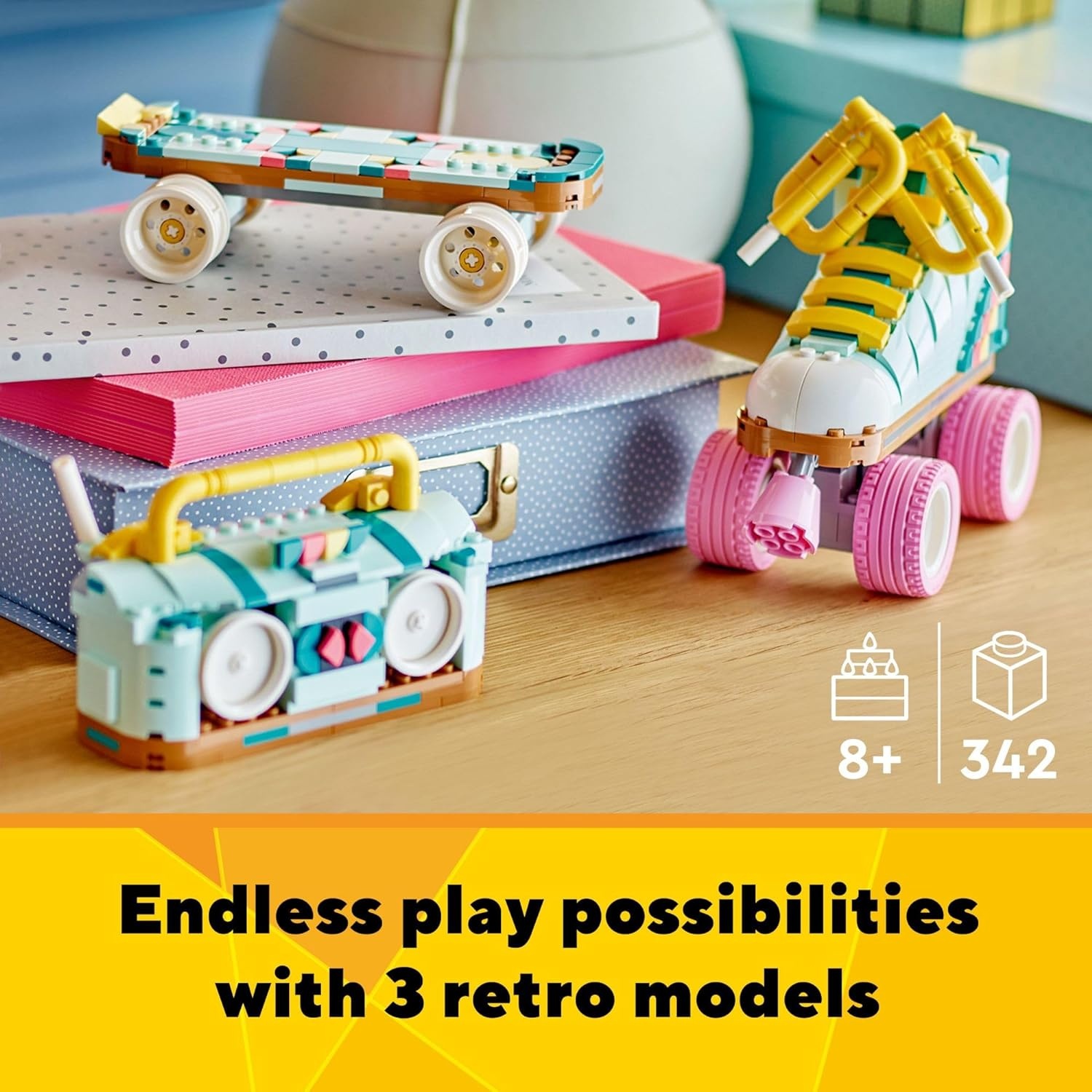 image:imageLEGO Creator 3 in 1 Retro Roller Skate Building Kit Transforms from Roller Skate Toy to Mini Skateboard to Boom Box Radio Birthday Gift for Skaters Cool Toy for Boys and Girls Ages 8 and Up 31148