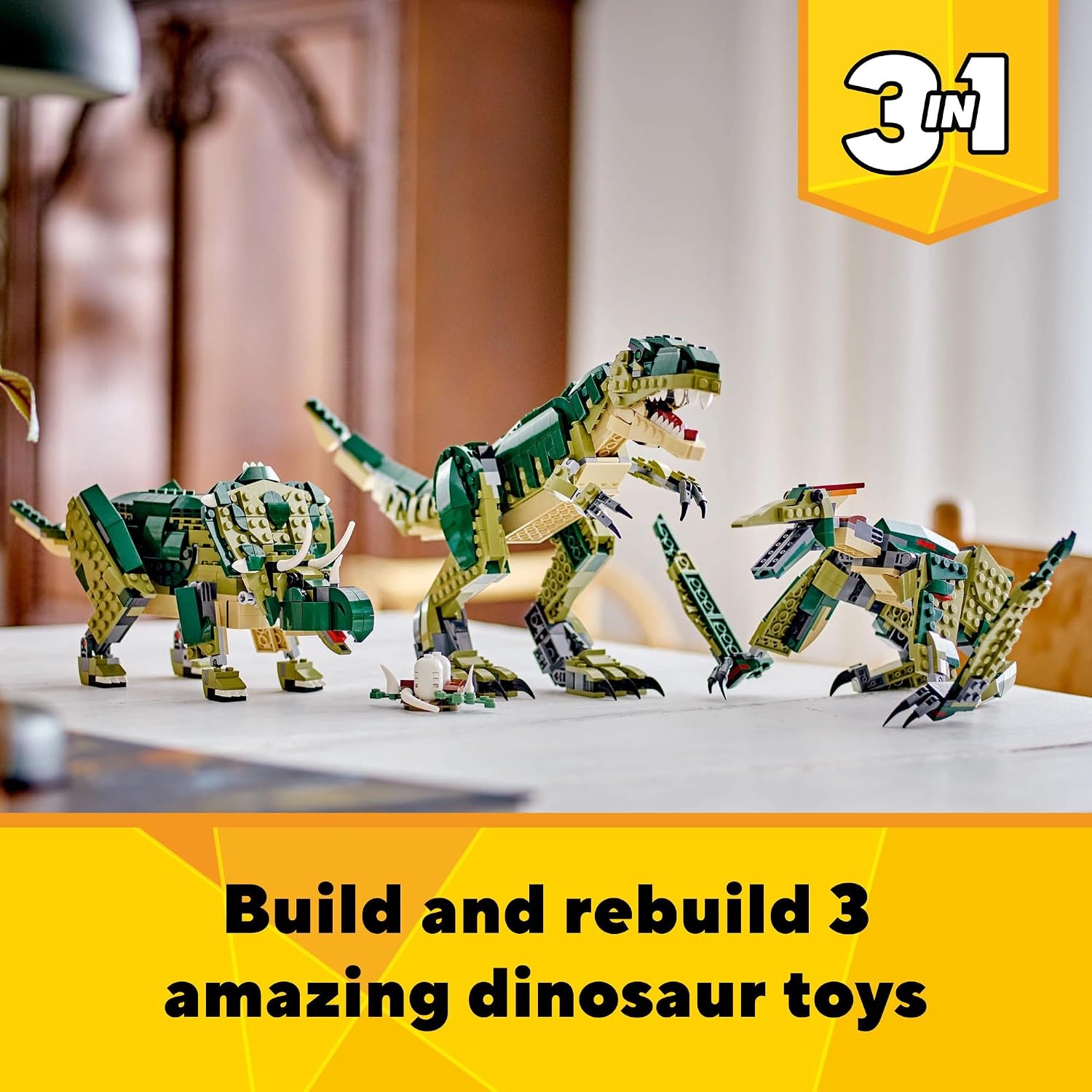 image:imageLEGO Creator 3 in 1 T Rex Toy Dinosaur Toy Building Set for Kids Boys amp Girls Ages 9 3 Building Options TRex to Triceratops to Pterodactyl Gift Idea for Birthdays 31151
