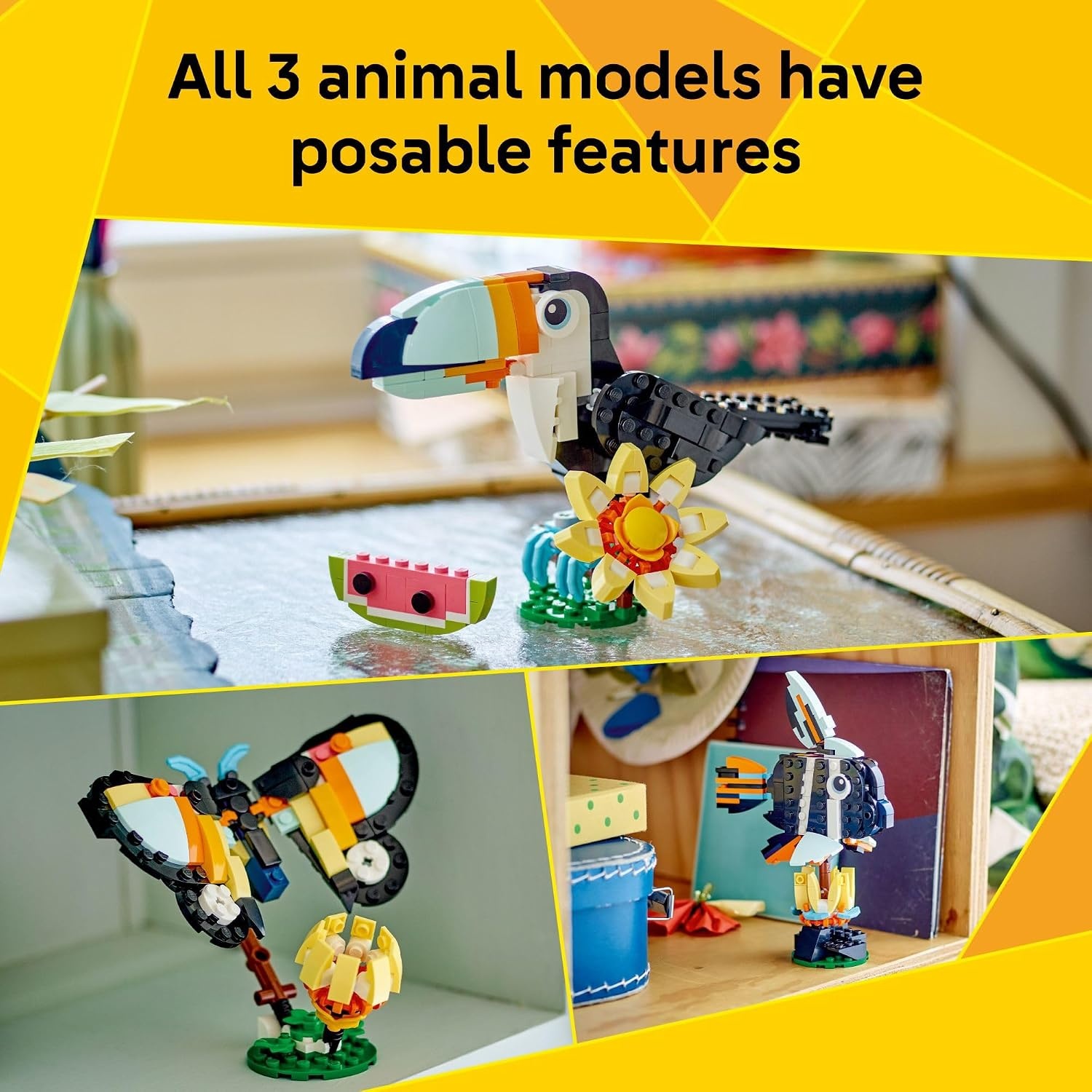image:imageLEGO Creator 3 in 1 Wild Animals Tropical Toucan Building Toy for Kids Jungle Building Blocks amp Learning Toy for Girls amp Boys Ages 7 Build 3 Animal Toys in 1 Set Gift for Birthdays 31173