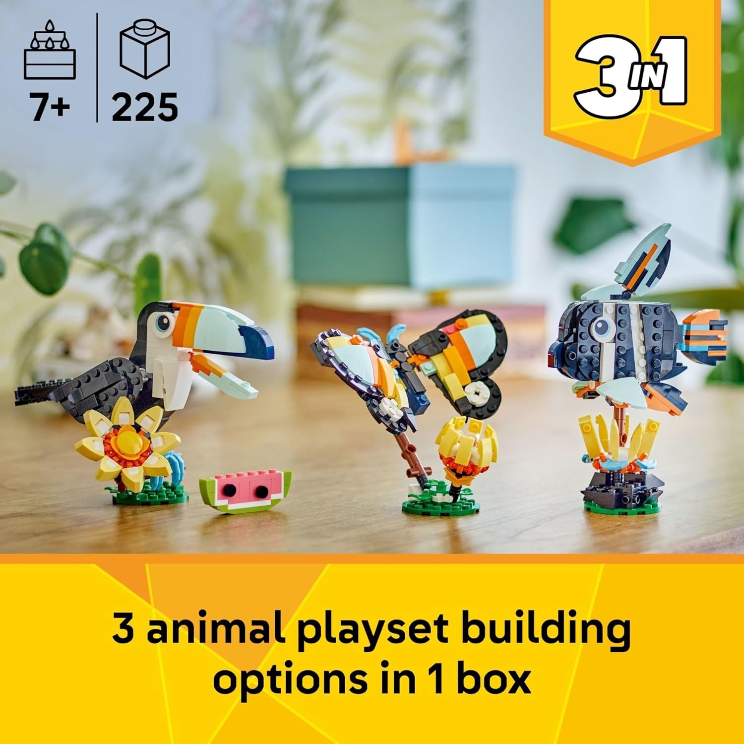 image:imageLEGO Creator 3 in 1 Wild Animals Tropical Toucan Building Toy for Kids Jungle Building Blocks amp Learning Toy for Girls amp Boys Ages 7 Build 3 Animal Toys in 1 Set Gift for Birthdays 31173