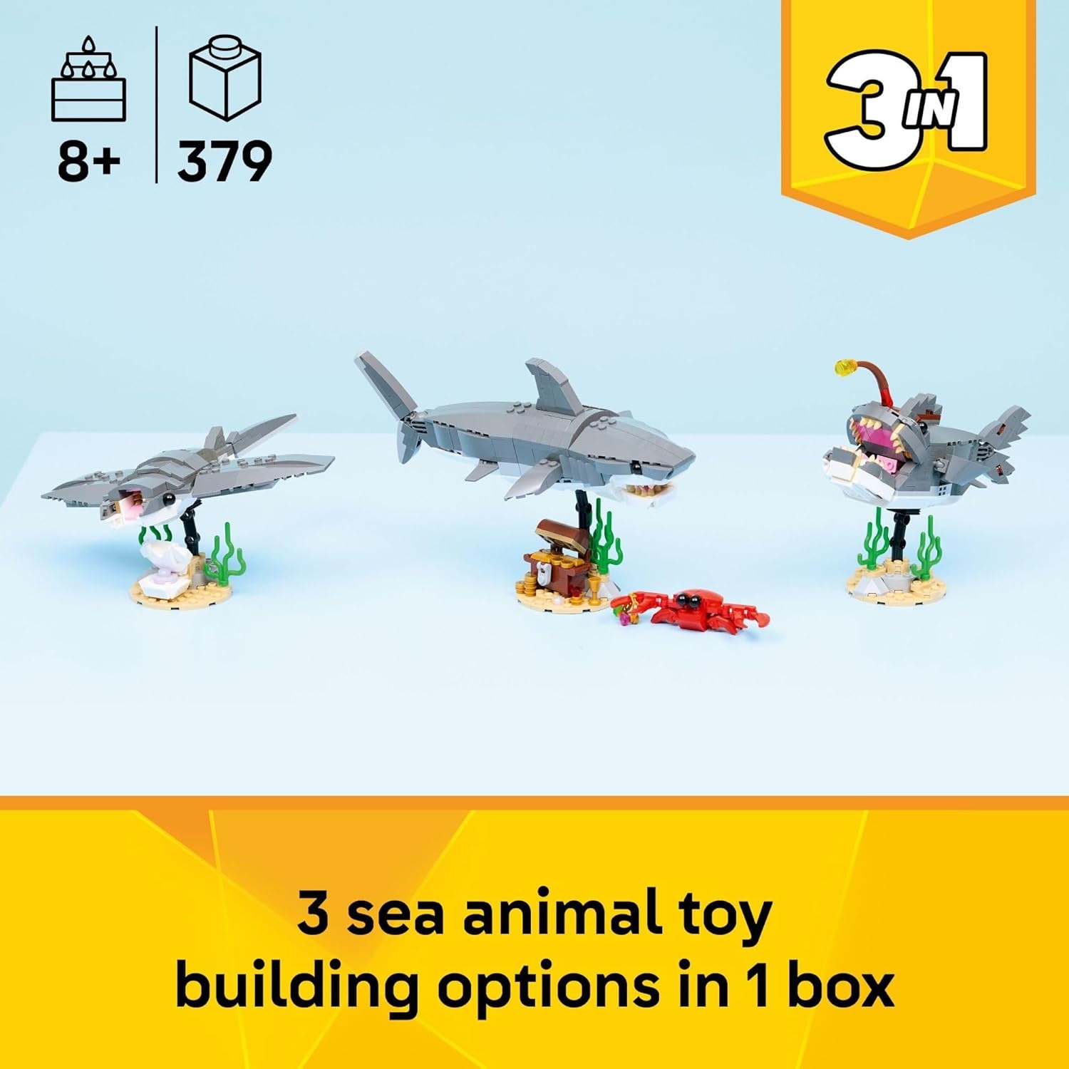image:imageLEGO Creator Fierce Shark with a Treasure Chest Building Toy for Boys amp Girls Kids Build a Shark Fish or Manta Ray Animal Figure Bedroom or Shelf Decor for Ages 8 31381