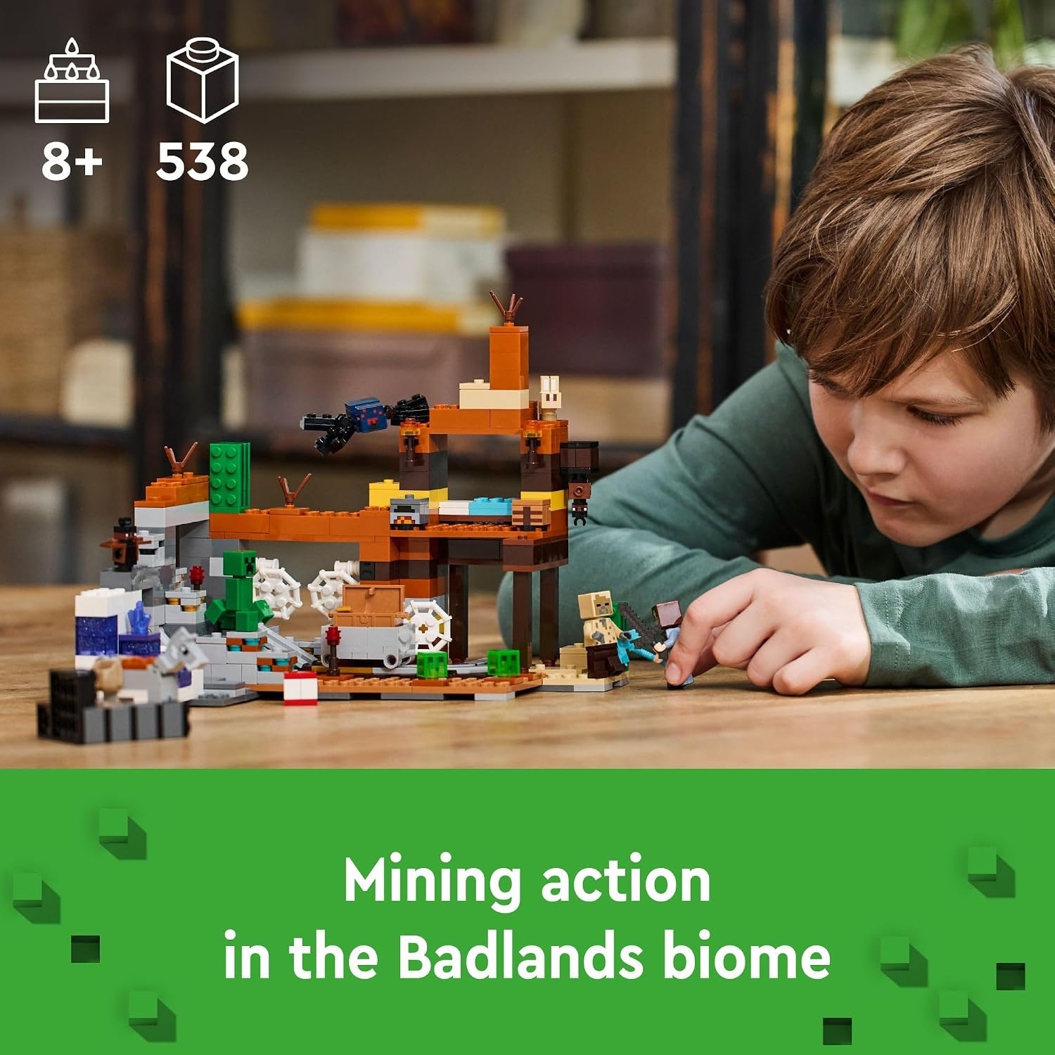 image:imageLEGO Minecraft The Badlands Mineshaft Building Toys for Boys amp Girls Ages 8 Video Game Toy for Kids WMinecraft Minifigures Gift for Birthdays 21263