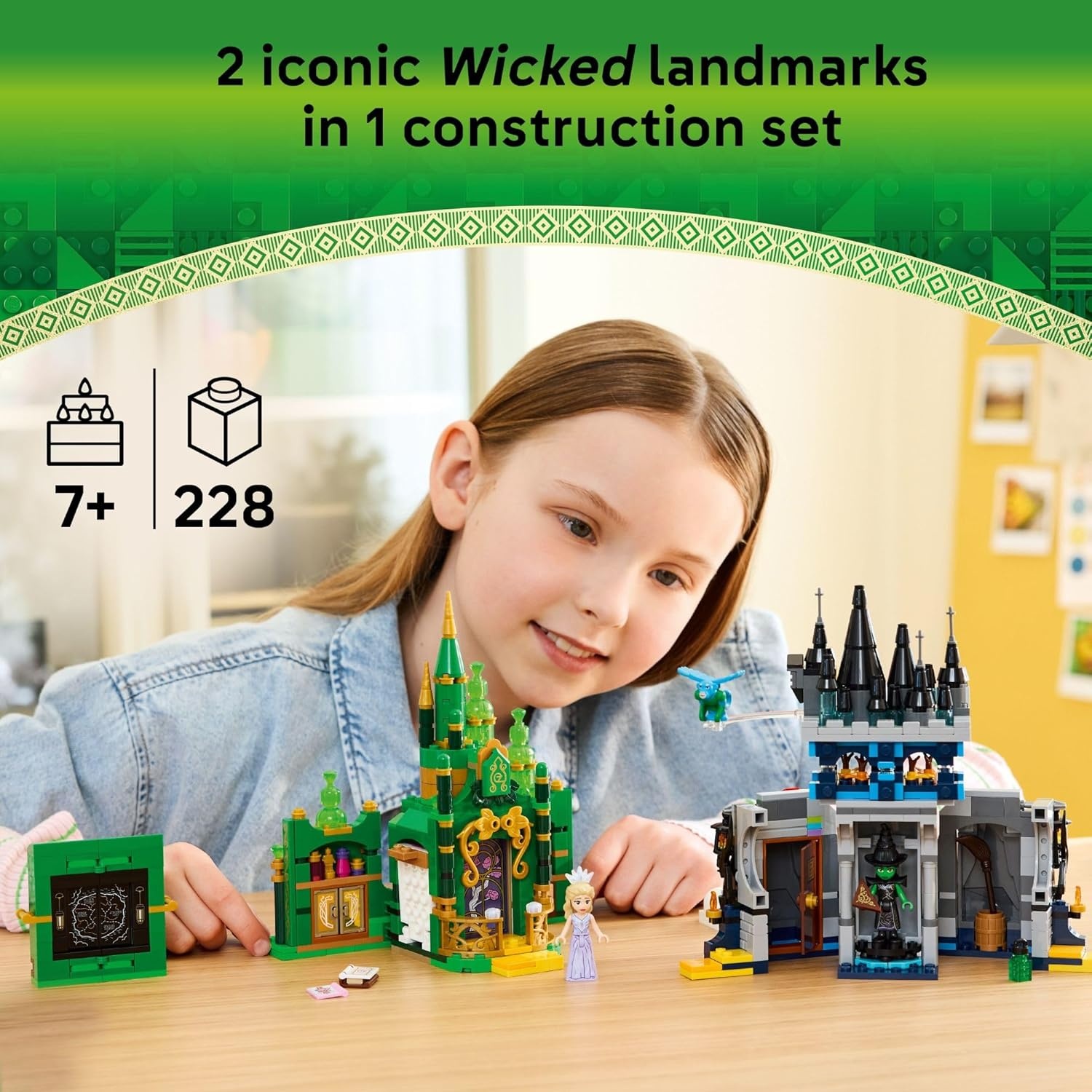 image:imageLEGO Wicked Emerald City amp Kiamo Ko Castle Building Toy Elphaba amp Glinda Toy Figures 2 Buildable Playsets amp Flying Monkey Minifigure for Kids Ages 9 Wicked Merch Gift for Girls amp Boys 75689
