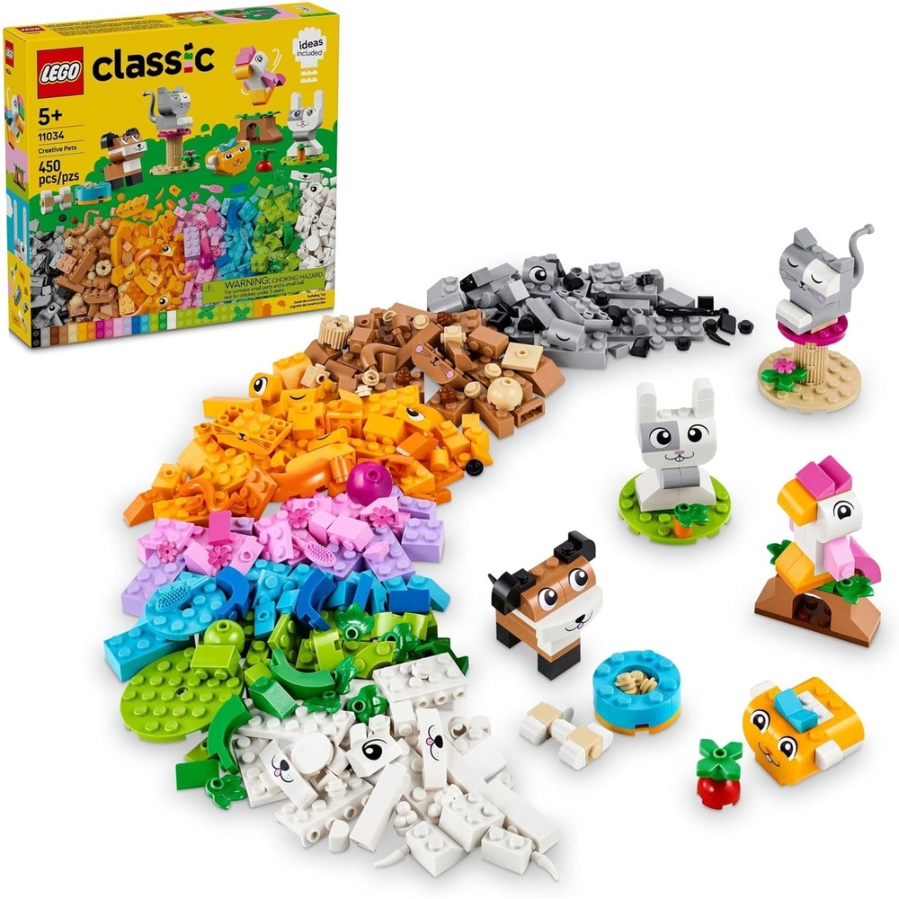 image:imageLEGO Classic Creative Pets Building Brick Animals Toy Kids Build a Dog Cat Rabbit Hamster and Bird Gift for AnimalLoving Boys and Girls Aged 5 and Up Great Build Together Toy 11034