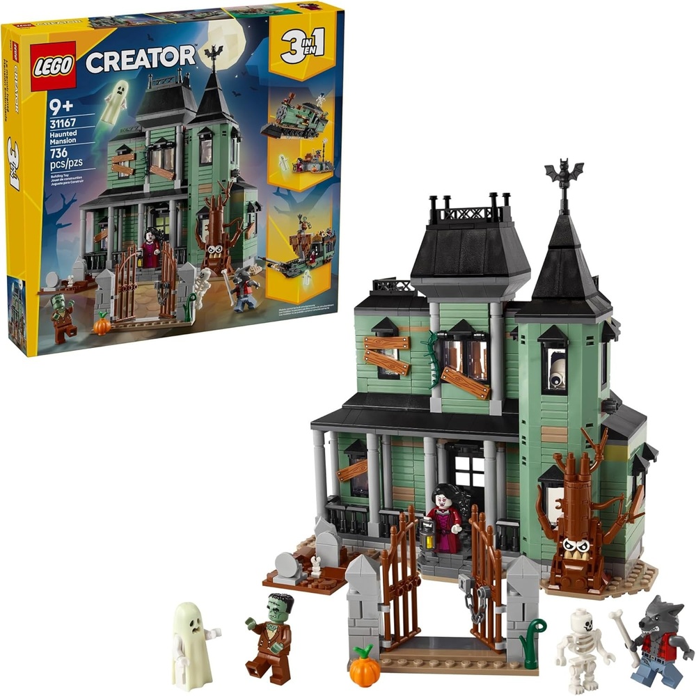 image:imageLEGO Creator 3 in 1 Haunted Mansion Building Toy for Kids Halloween Building Blocks amp Learning Toy for Girls amp Boys Ages 9 Build a Haunted House Train or Ship Gift for Birthdays 31167
