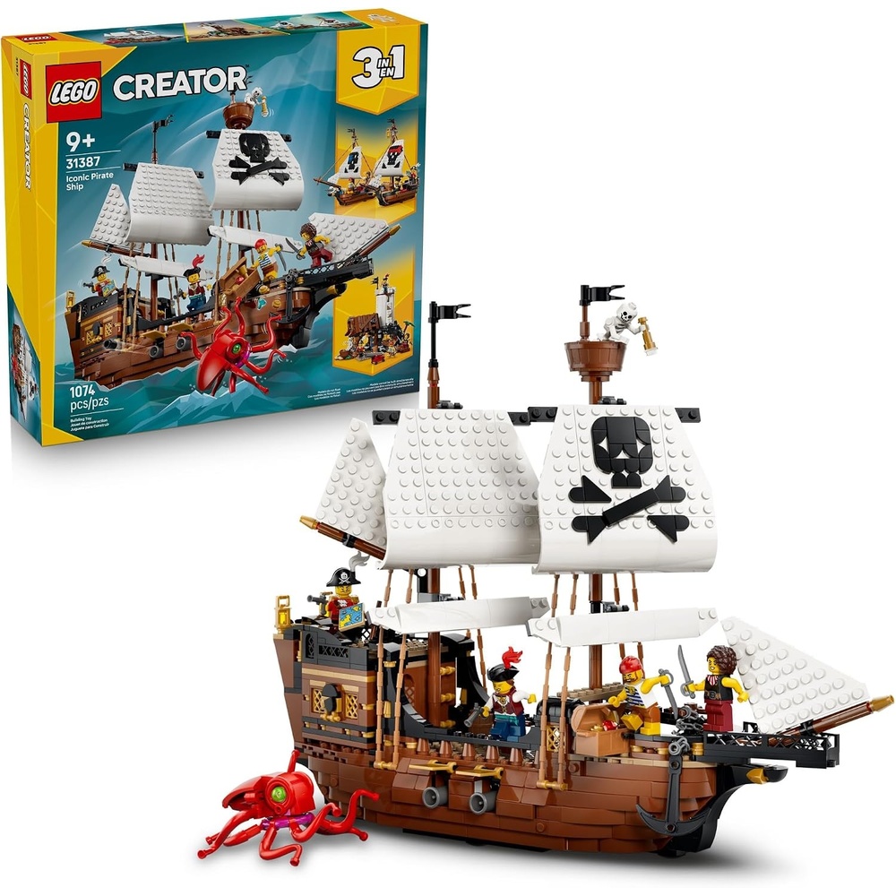 image:imageLEGO Creator 3 in 1 Iconic Pirate Ship Toy Building Set for Boys amp Girls Ages 9 Includes 5 Minifigures Gift for Kids Birthdays 31387