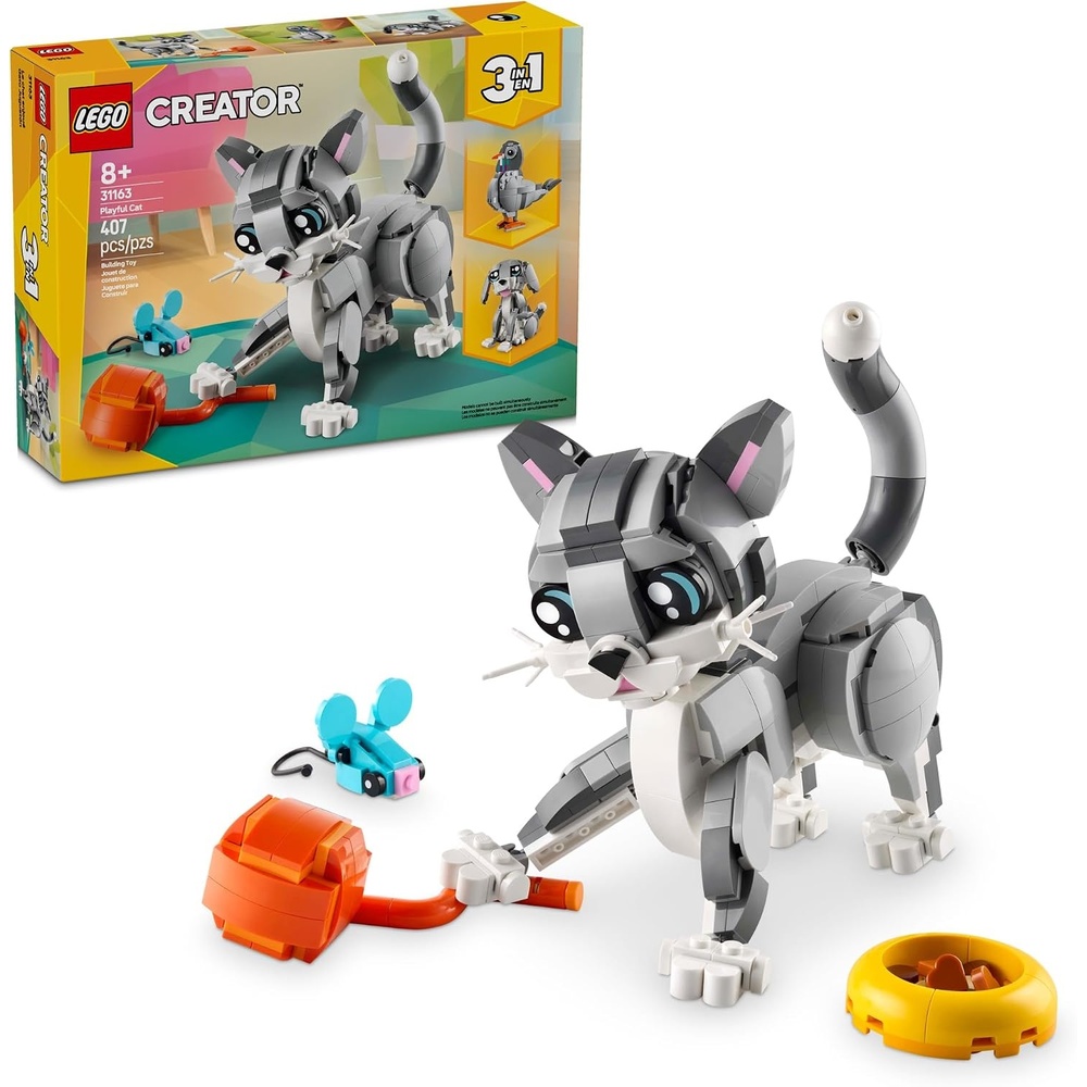 image:imageLEGO Creator 3 in 1 Playful Cat Toy Building Toy with 3 Building Options Cat Dog or Pigeon Birthday Gift for Kids Animal Figures for Kids Girls and Boys Ages 8 31163