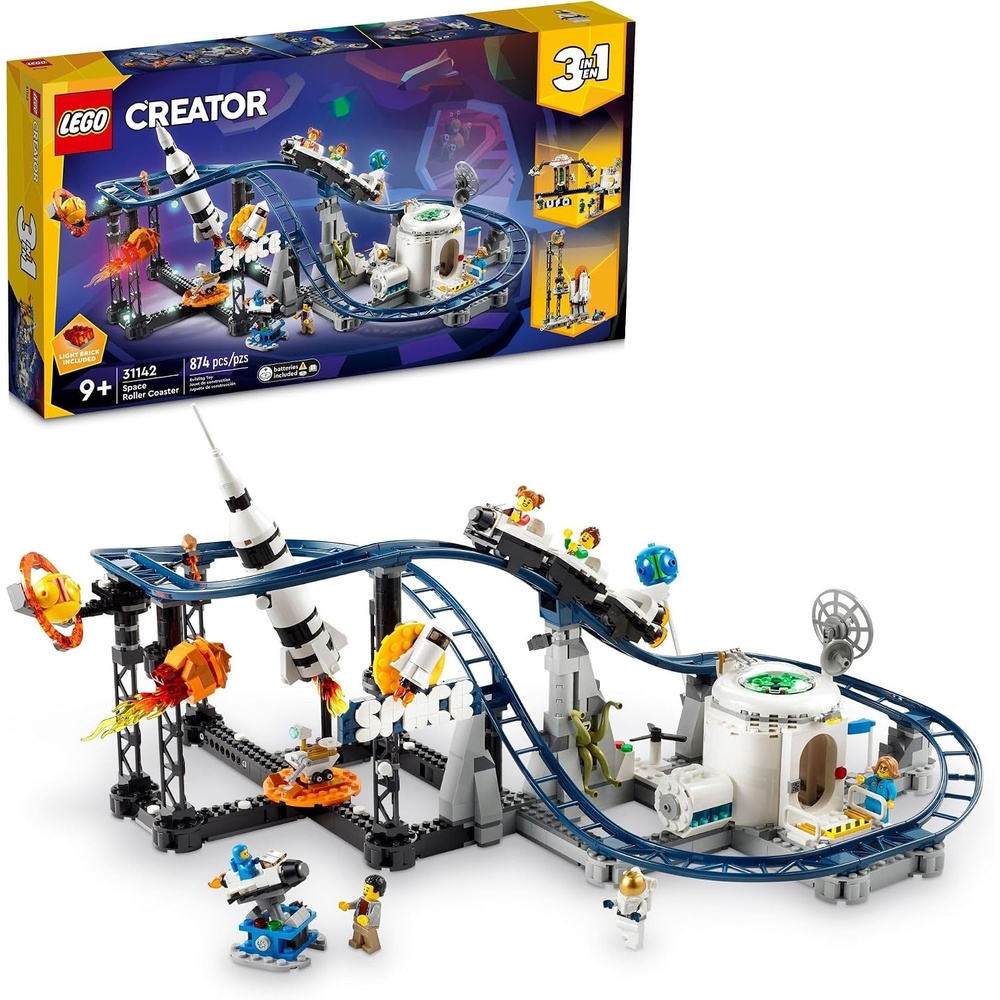image:imageLEGO Creator 3 in 1 Space Roller Coaster Building Toy Set Featuring a Roller Coaster Drop Tower Carousel and 5 Minifigures Rebuildable Amusement Park for Kids Ages 9 31142FrustrationFree Packaging