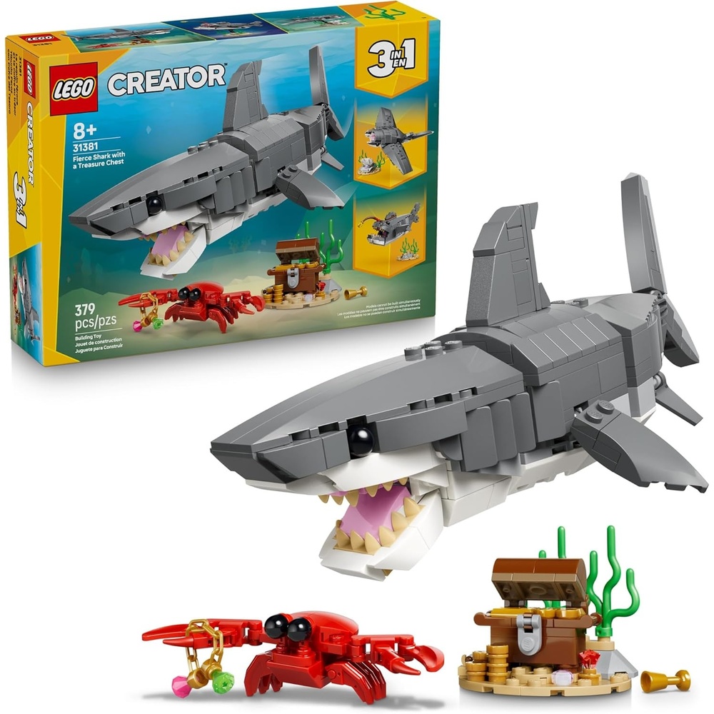 image:imageLEGO Creator Fierce Shark with a Treasure Chest Building Toy for Boys amp Girls Kids Build a Shark Fish or Manta Ray Animal Figure Bedroom or Shelf Decor for Ages 8 31381