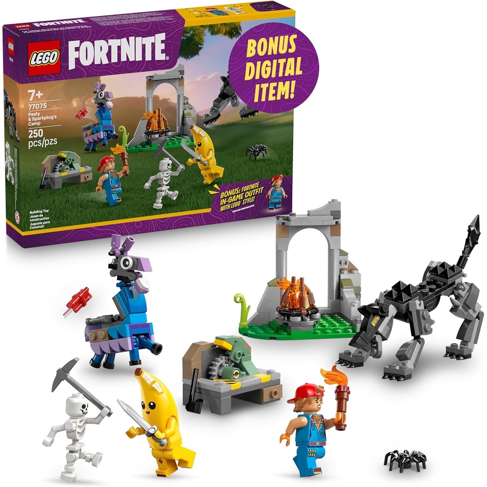 image:imageLEGO Fortnite Peely amp Sparkplugs Camp Kids Toy Pretend Play and Video Game Building Set for Girls amp Boys Ages 7 Fortnite Toy Figures Peely Sparkplug amp More Gift Idea for Birthdays 77075