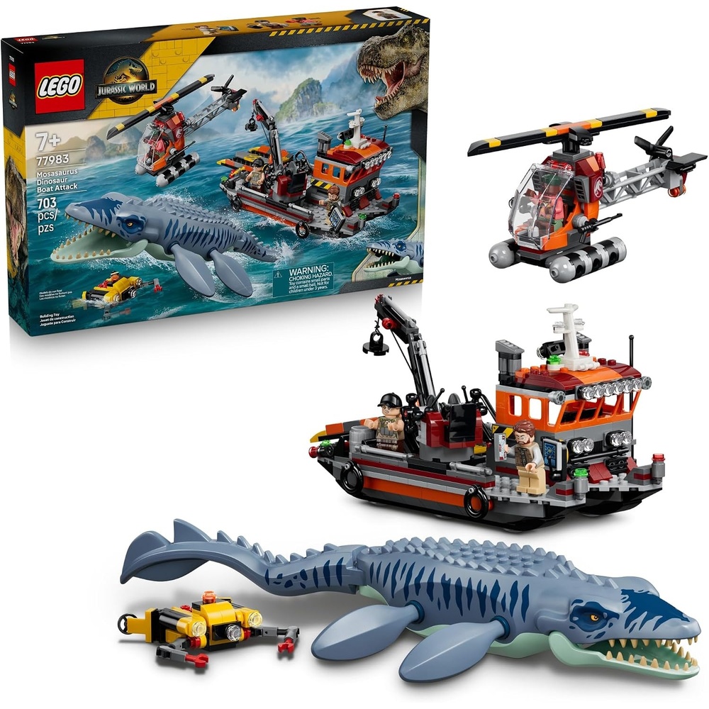 image:imageLEGO Jurassic World Mosasaurus Dinosaur Boat Attack 77983  Building Toy for Boys amp Girls Ages 7 Dinosaur Toy Playset for Kids Pretend Play 703 pieces Gift for Birthdays
