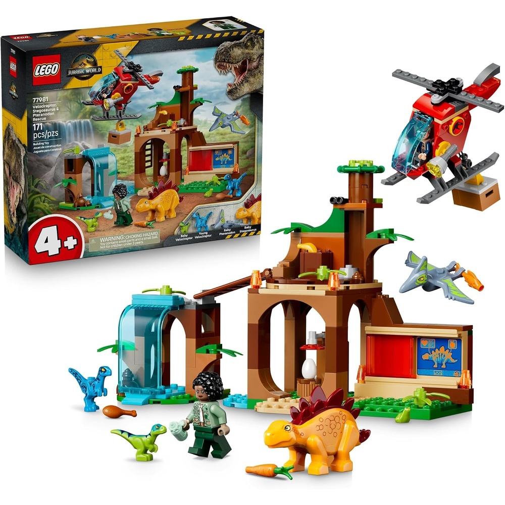 image:imageLEGO Jurassic World Velociraptor Stegosaurus amp Pteranodon Rescue 77981 Building Toy for Boys amp Girls Ages 4 Dinosaur Toy Playset for Preschooler Pretend Play 171 pieces Gift for Birthdays