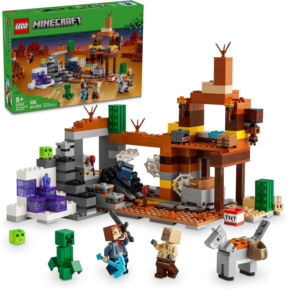 image:imageLEGO Minecraft The Badlands Mineshaft Building Toys for Boys amp Girls Ages 8 Video Game Toy for Kids WMinecraft Minifigures Gift for Birthdays 21263