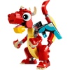LEGO Creator 3 in 1 Red Dragon Toy, Transforms from Dragon to Fish to Phoenix, Gift Idea for Boys and Girls Ages 6 and Up, Animal Toy Set for Kids, 31145