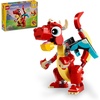 LEGO Creator 3 in 1 Red Dragon Toy, Transforms from Dragon to Fish to Phoenix, Gift Idea for Boys and Girls Ages 6 and Up, Animal Toy Set for Kids, 31145