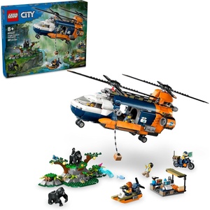 LEGO City Jungle Explorer Helicopter Toy at Base Camp – Kids Toy Adventure Building Set for Boys & Girls, Ages 8+ – with 5 Minifigures & Gorilla Figures – Gift Ideas for Birthdays – 60437