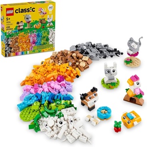 LEGO Classic Creative Pets, Building Brick Animals Toy, Kids Build a Dog, Cat, Rabbit, Hamster and Bird, Gift for Animal-Loving Boys and Girls Aged 5 and Up, Great Build Together Toy, 11034