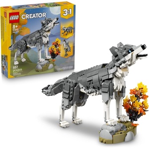 LEGO Creator 3 in 1 Forest Animals: Gray Wolf – Building Toy for Boys & Girls, Ages 8+ – Build a Wolf, Falcon or Raccoon – Gift for Kids’ Birthdays – 31393