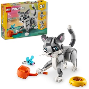 LEGO Creator 3 in 1 Playful Cat Toy – Building Toy with 3 Building Options, Cat, Dog, or Pigeon – Birthday Gift for Kids – Animal Figures for Kids, Girls and Boys, Ages 8+ – 31163