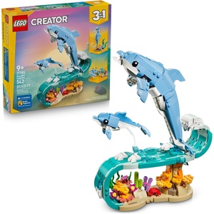 LEGO Creator 3 in 1 Sea Animals: Beautiful Dolphins Building Toy for Girls, Boys, & Kids, Ages 8+ – Gift for Birthdays – Build a Dolphin, Seahorse, or Crab Animal Figure – 31385