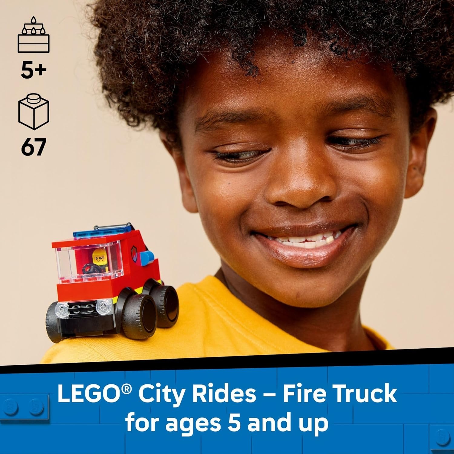image:imageLEGO City Rides Fire Truck Building Toy for Kids Emergency Pretend Play for Boys amp Girls Ages 5 Toy Truck WRaisable Ladder amp Firefighter Junior Minifigure Gift Idea for Birthdays 60482Fire Truck