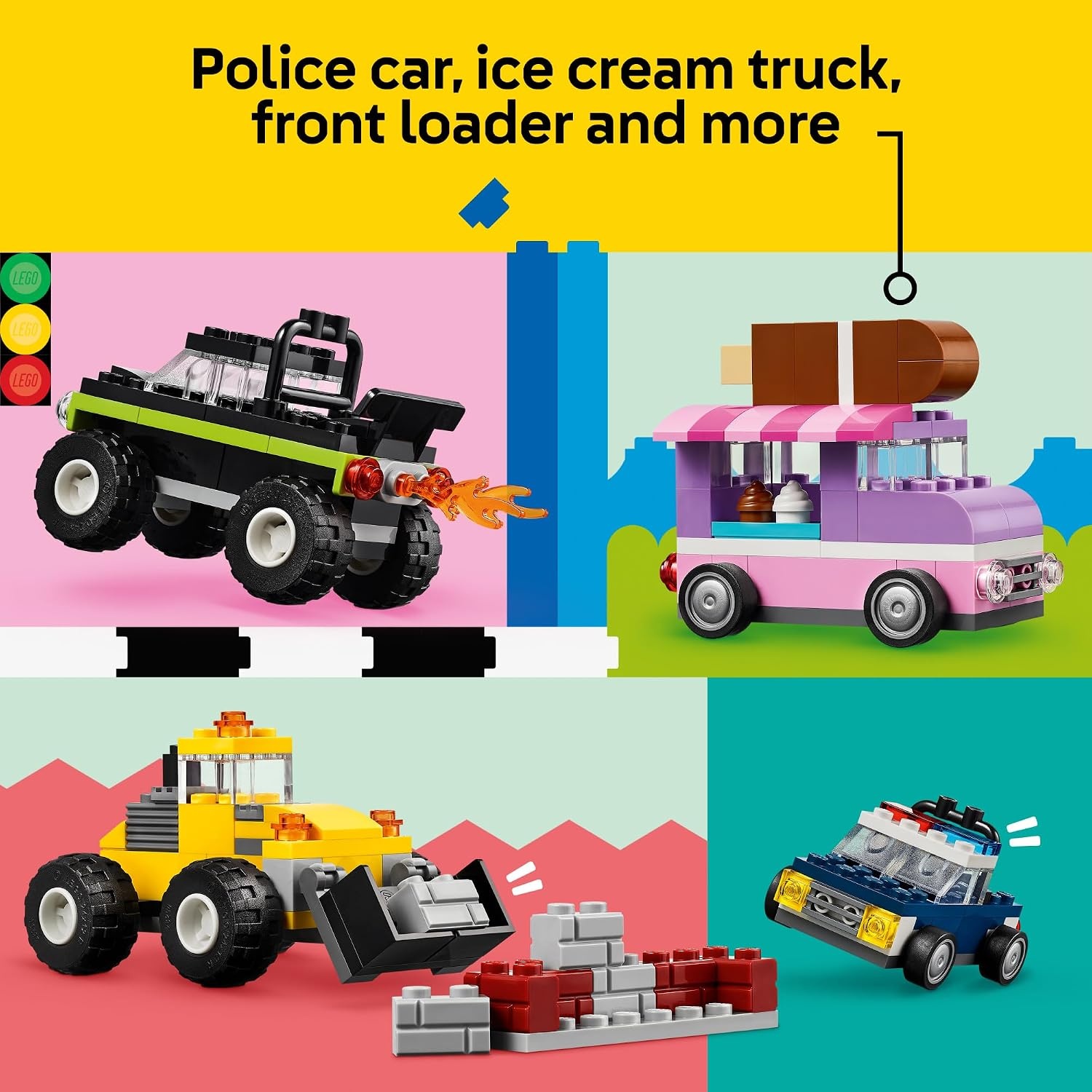 image:imageLEGO Classic Creative Vehicles Colorful Construction Brick Building Kit with Ice Cream Truck Police Car Toy Model City Cars and More Gift or Car Toy for Boys Girls and Kids Ages 5 and Up 11036