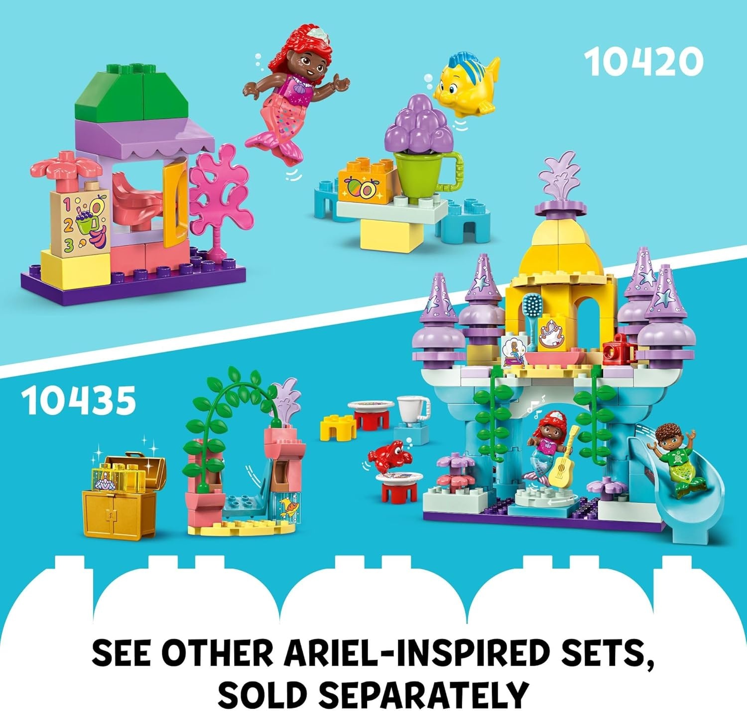 image:imageLEGO DUPLO Disney Ariel and Flounders Caf Stand The Little Mermaid Toy Educational Toy Kids Play Food and Fruit Kids Learning Toy Building Set for Preschool Kids Ages 2 and Up 10420