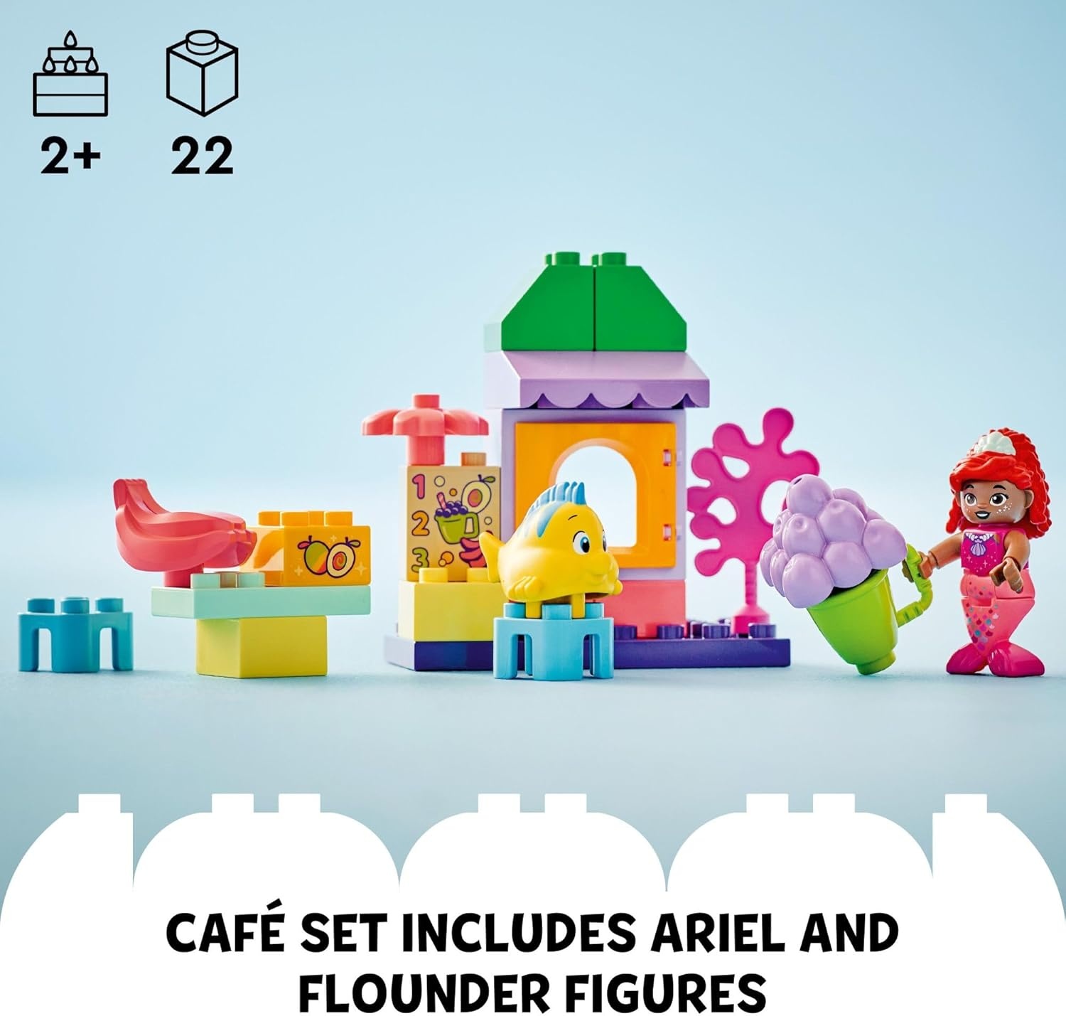 image:imageLEGO DUPLO Disney Ariel and Flounders Caf Stand The Little Mermaid Toy Educational Toy Kids Play Food and Fruit Kids Learning Toy Building Set for Preschool Kids Ages 2 and Up 10420