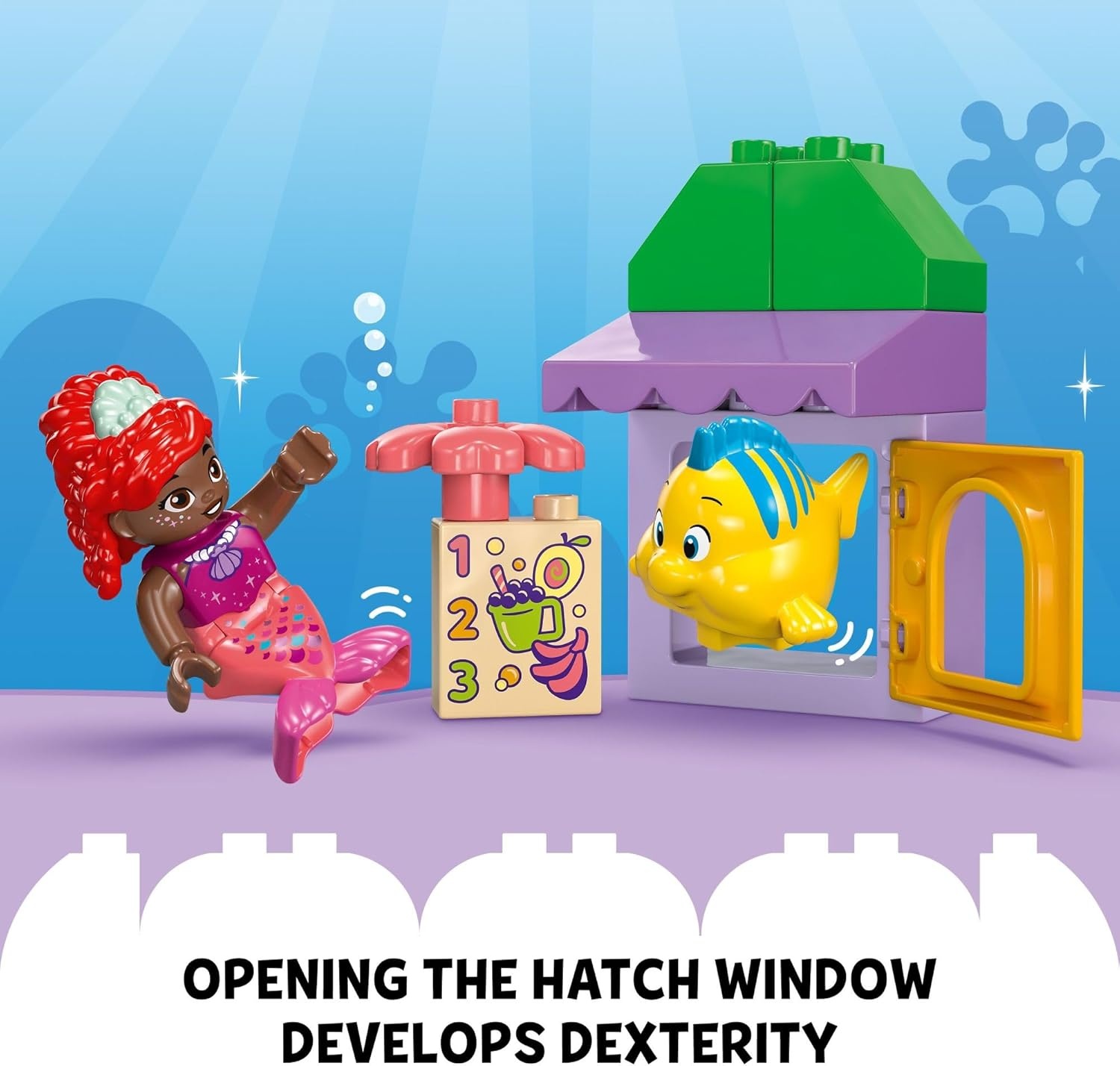 image:imageLEGO DUPLO Disney Ariel and Flounders Caf Stand The Little Mermaid Toy Educational Toy Kids Play Food and Fruit Kids Learning Toy Building Set for Preschool Kids Ages 2 and Up 10420