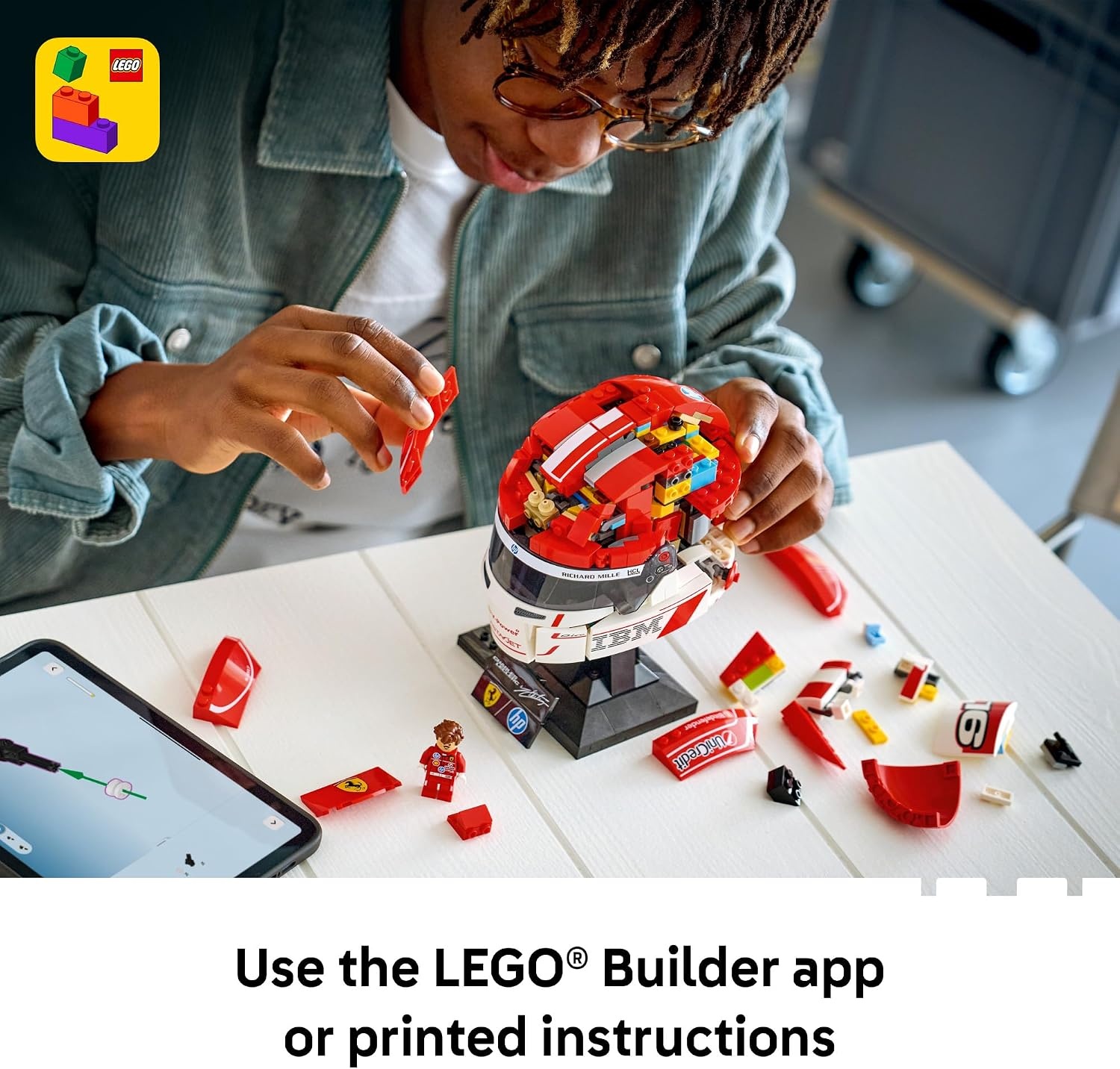image:imageLEGO Editions Scuderia Ferrari HP Charles Leclerc Helmet Building Set for Teens Ages 14 Collectible F1 Display Bedroom or Home Office Decor Gift for Formula 1 Fans 43014
