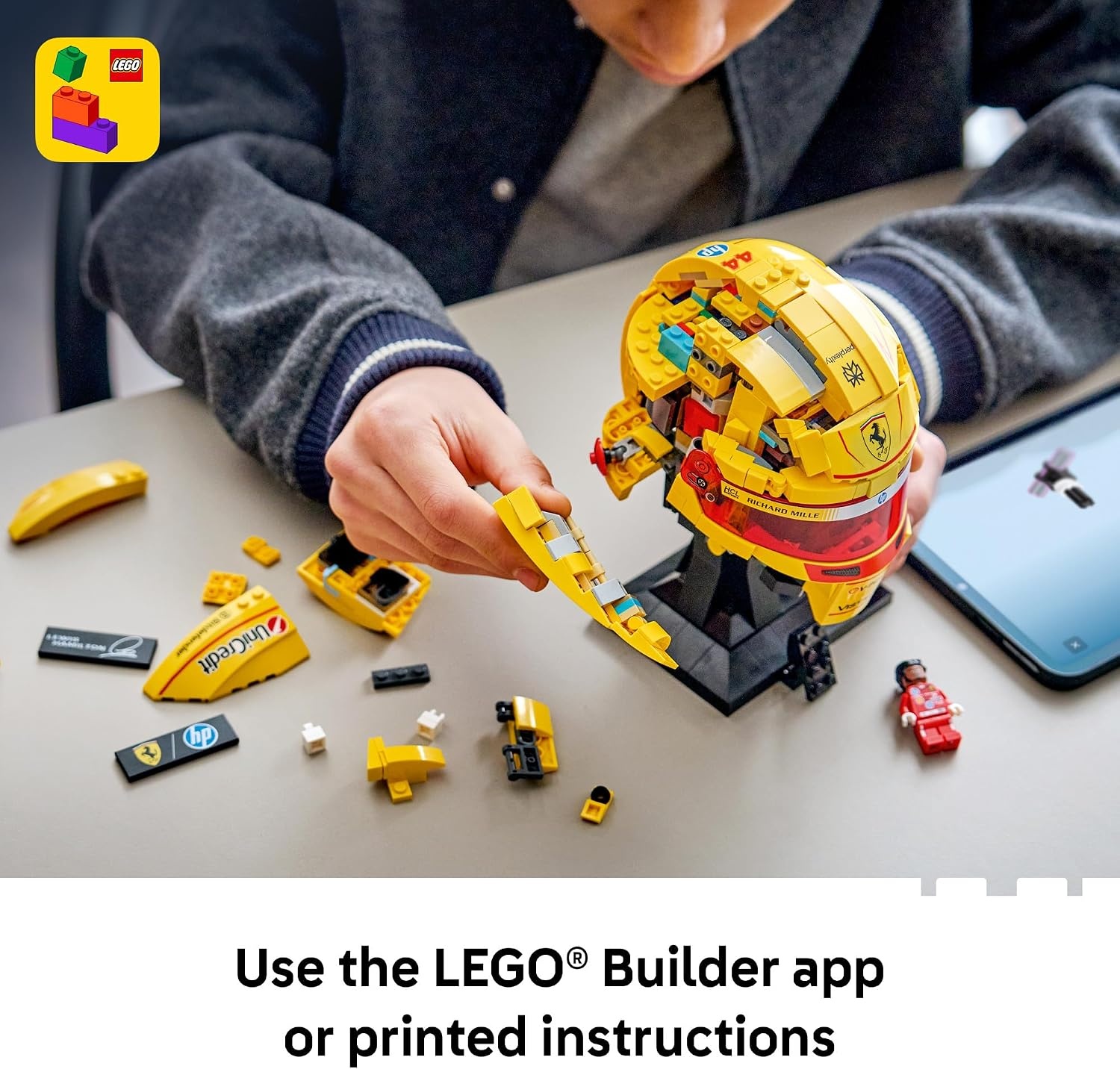 image:imageLEGO Editions Scuderia Ferrari HP Lewis Hamilton Helmet Building Set for Teens Ages 14 Collectible F1 Display Bedroom or Home Office Decor Gift for Racing Fans 43022