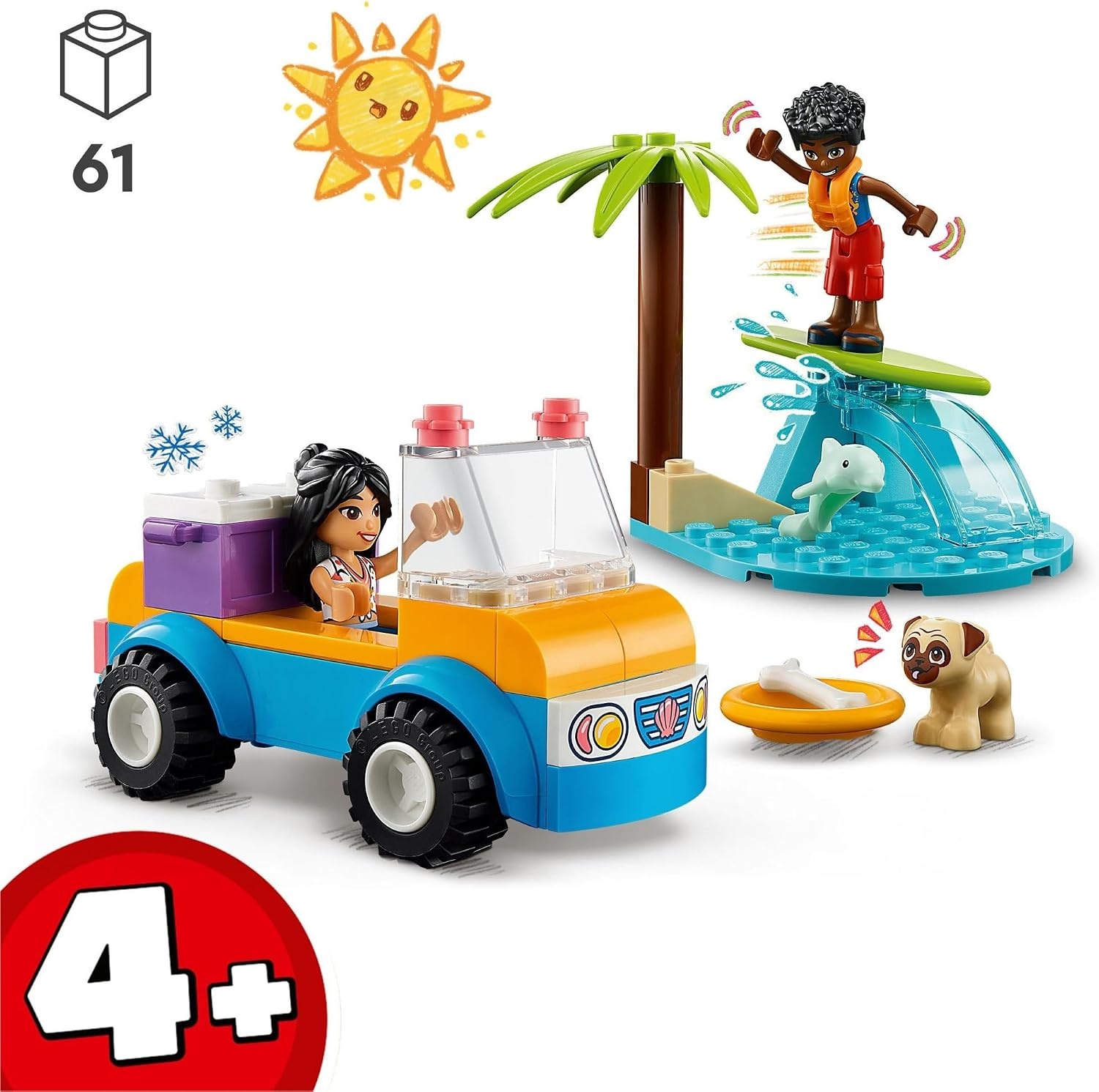 image:imageLEGO Friends Beach Buggy Fun 41725 Building Toy Set Creative Fun for Toddlers Ages 4 with 2 MiniDolls Pet Dog and Dolphin Figures a Beach Buggy Toy Car and Accessories