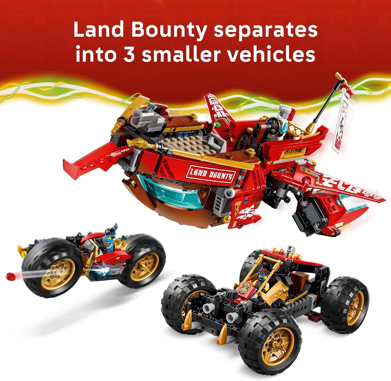 image:imageLEGO NINJAGO Land Bounty 71869 Building Toys for Boys amp Girls Ages 9 3 Toy Vehicles Set Pretend Play 6 Minifigures 1214 pieces Gift Idea