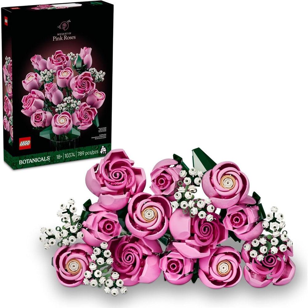 image:imageLEGO Botanicals Bouquet of Pink Roses Artificial Flowers  Building Blocks for Adults Ages 18  Gifts for Birthdays for Her  Flowers for Home Office Shelf or Room Decor  10374
