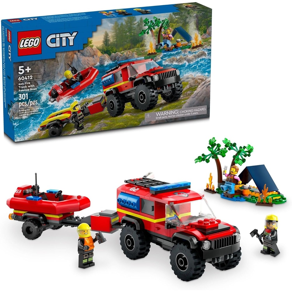 image:imageLEGO City 4x4 Fire Truck with Rescue Boat Building Toy for Boys amp Girls Ages 5 Gift for Birthdays Truck Toy W 3 Minifigures 60412