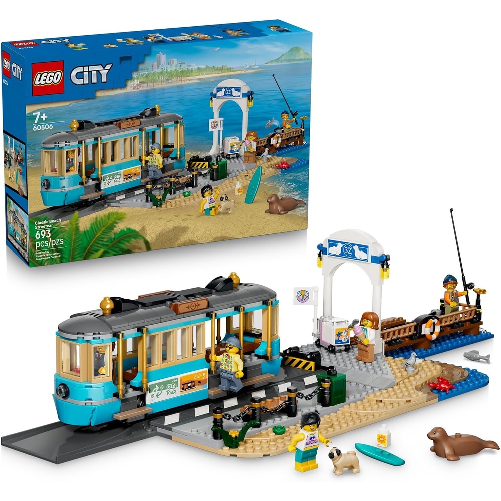 image:imageLEGO City Classic Beach Streetcar 60506  Building Toys for Boys amp Girls Ages 7 Trolley Playset for Pretend Play 5 Minifigures 693 pieces Gift for Birthdays