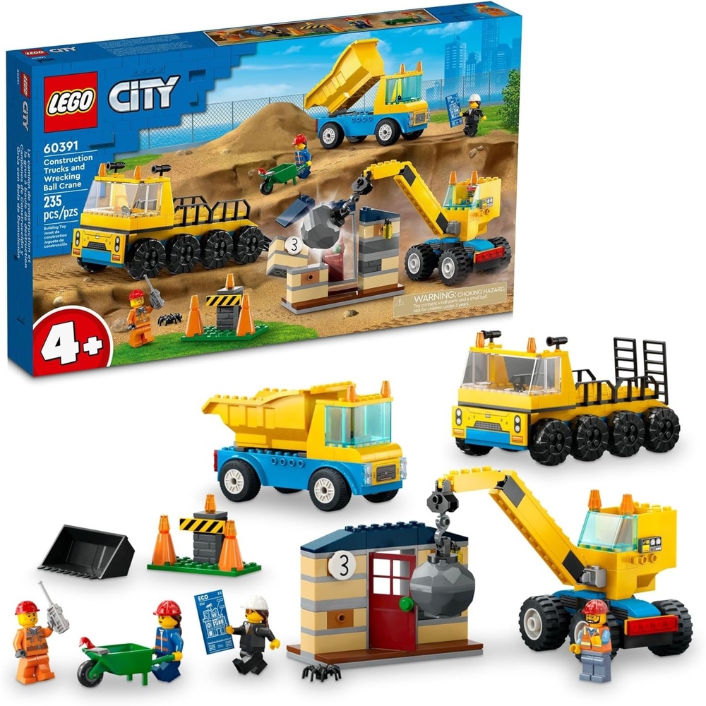 image:imageLEGO City Construction Trucks and Wrecking Ball Crane 60391 Building Toy Set for Toddler Kids Ages 4 Includes 3 Construction Vehicles an Abandoned House and 3 Minifigures for Pretend Play
