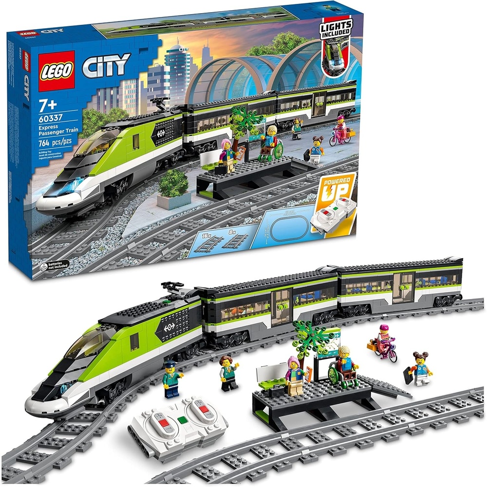 image:imageLEGO City Express Passenger Train Set Remote Controlled Train Toy WWorking Headlights 2 Coaches amp 24 Track Pieces Building Set Gift Idea for Kids Boys amp Girls Ages 7 60337Standard Packaging