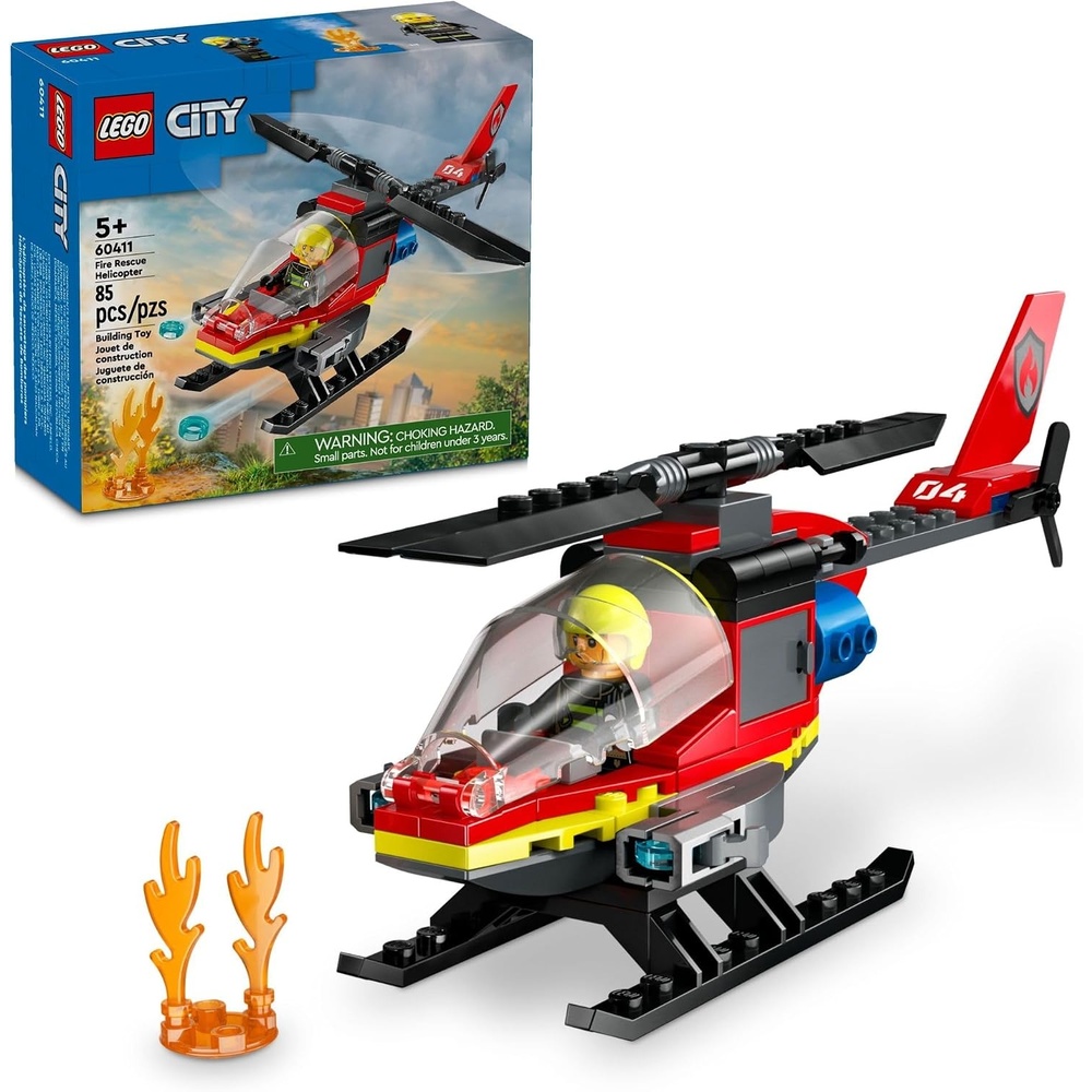 image:imageLEGO City Fire Rescue Helicopter Toy Building Set with Firefighter Minifigure Pilot Fun Gift or Pretend Play Toy for Boys Girls and Kids Ages 5 and Up 60411